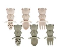 PandaEar 6 Pack Baby Feeding Spoons 4 Months, Silicone Baby Weaning Spoons and Fork Set Self Feeding, Toddler Infant Spoons with Anti-Choke Design, Bear Shape -Light Tan/Walnut