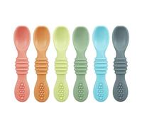 PandaEar 6-Pack Baby Spoons for Self-Feeding, 2-in-1 Silicone Teether & First Stage Training Utensils, Shallow Design for Choking Prevention, BPA-Free Weaning Spoons for 6-12 Months (Multi-Colour)