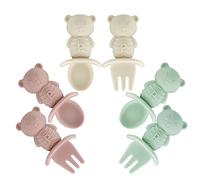PandaEar 6 Pack Baby Weaning Spoons Self Feeding 4 6 Months| Silicone Baby Spoon and Fork Set, Toddler Infant Baby Feeding Spoons with Anti-Choke Design| Bear Shape - Pink Green Linen