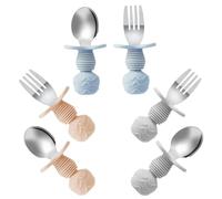 PandaEar 6 Pack Stainless Steel Toddler Spoons and Fork Feeding Set - Anti-Choke First Self Feeding Utensils for Kids Baby Boys Led Weaning Ages 18 Months+ (Blue/Grey/Peach)