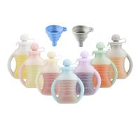 PandaEar 7-Pack Reusable Silicone Baby Food Pouches with Handles, 4oz Refillable Squeeze Pouches for Toddlers & Infants, BPA-Free Self-Feeding Yogurt & Smoothie Bags, Includes 2 Funnels