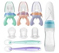 PandaEar Baby Fresh Fruit Food Feeder Pacifier Teether (3 Pack) |Food Dispensing Spoon (1 Pack)| Food Grade Soft Safe BPA-Free Silicone Pouches (3 Extra)|Soft Spoons (2 Pack)