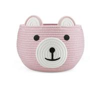 PandaEar Cotton Rope Baby Basket, Baby Gift Basket Nursery Laundry Organizer with Cute Bear Design for Storage Infant Newborn Essentials, Diaper Caddy with Handle (Pink)