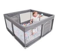 PandaEar Large Playpen for Toddlers, Sturdy Baby Fence Playard Kids Play Pen with Soft Breathable Mesh for Safety (127cm×127cm) (Grey)