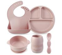 PandaEar Silicone Baby Feeding Set, Baby led Weaning Supplies, Infant Toddler Feeding Set with Silicone Baby Bib, Suction Plate and Bowl Set, Baby Cup, and First Stage Spoon