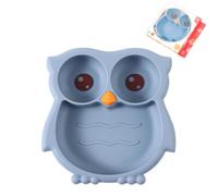 PandaEar Silicone Baby Plate with Suction, Divided Weaning Plate, Unbreakable Suction Plate for Toddler Kids Childrens, Non-Slip, Non-Toxic, BPA Free, Owl