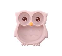 PandaEar Silicone Baby Plate with Suction, Divided Weaning Plate, Unbreakable Suction Plate for Toddler Kids Childrens, Non-Slip, Non-Toxic, BPA Free, Owl (Pink)