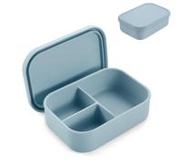 PandaEar Silicone Bento Lunch Box for Toddlers Kids, 3 Compartments, Leak-Proof & BPA-Free Lunch Container, Microwave & Dishwasher Safe (Blue)