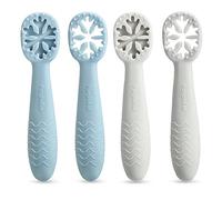 PandaEar Snowflake Design Baby Spoon Set| 4 Pack Baby Led Weaning Spoons| BPA Free Stage One Silicone Self Feeding Spoons| Teething Friendly| Kids Toddlers 6 Months+ (Blue/Grey)