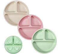 PandaEar Suction Plates for Toddler, 3 Pack Divided Baby with Suction, 100% Food Grade Silicone Toddler Plates, Non-Slip, Baby Led Weaning Supplies, Microwave & Dishwasher Safe