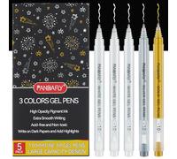 PANDAFLY Gold Silver White Gel Pens, 5 Pack, 1mm Fine Point Opaque 3 Colors Archival Ink Pens for Highlights, Black Paper Drawing, Sketching, Illustration, Card Making, Bullet Journaling