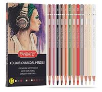 PANDAFLY Professional Colored Charcoal Pencils Drawing Set, Skin Tone Colored Pencil, Pastel Chalk Pencils for Sketching, Shading, Coloring, Layering & Blending, 12 Colors