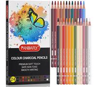 PANDAFLY Professional Charcoal Pencils Drawing Set, Skin Tone Colored Pencils, Colour Charcoal Pencils, Pastel Chalk Pencils for Sketching, Shading, Coloring, Layering & Blending, 24 Colors