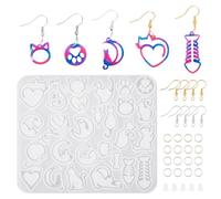 PandaHall 1 pc Fish Bones Resin Casting Molds Cat Theme Silicone Resin Mould with Earring Hooks & Open Jump Rings & Ear Nuts for Epoxy Crafts Jewelry Making