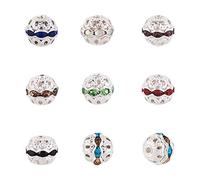 Pandahall 100 PCS Rhinestone Ball Spacer Beads 10mm Hollow Silver Plated Disco Round Loose Beads Czech Crystal Charm Beads for Necklace Earring Jewelry Making