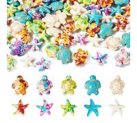 PandaHall 100 pcs Sea Turtle Turquoise Beads Starfish Tortoise Loose Gemstone Beads Ocean Sea Animal Beads for Bracelet Necklace Earring Jewelry Making