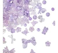 PandaHall 100g Assorted Acrylic Beads Purple Heart Bow Bear Candy Loose Beads Cute Round Craft Beads Bulk for Bracelet Necklace Jewelry Making
