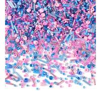 PandaHall 100g Glass Seed Beads Blue Pink Tiny Pony Beads Long Tube Bugle Loose Beads for Embroidery Necklace Bracelet Earring Jewelry Making