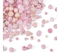 PandaHall 100g Pink Acrylic Assorted (Round, Heart, Oval, Square, Flower, Star) Craft Beads for Jewelry Making