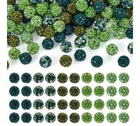 PandaHall 100pcs 10mm Round Disco Ball Beads Green Rhinestone Clay Beads Crystal Spacers Bulk for Jewellery Making Beadable Pen Decoration