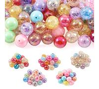PandaHall 100pcs 19~20mm Acrylic Round Beads Including Colorful Crackle Beads AB Color Bubblegum Chunky Beads Transparent Faceted Beads for Jewelry Crafts Making