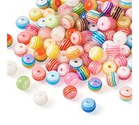 PandaHall 100pcs 8mm Rainbow Striped Round Beads Colorful Resin Spacer Beads Chunky Rainbow Loose Charms Beads for Bracelet Earrings Jewelry Making, Random Mixed Color