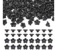 PandaHall 100pcs Black Flower Beads 5-Petal Flower Bead Caps Frosted Trumpet Floral Spacer End Caps for DIY Crafts Necklace Bracelet Earring Jewelry Making