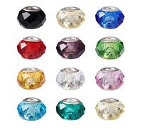 PandaHall 100pcs Faceted Murano Lampwork Glass Beads 14x8mm Large Hole European Glass Beads with Silver Color Core for Jewelry Making