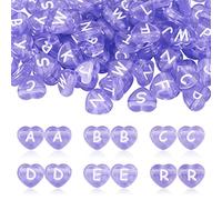PandaHall 100pcs Heart Shape Acrylic Alphabet Beads Medium Purple Mixed Initial Letters Spacer Loose Beads Small Craft Charm Beads for Bracelet Necklace Jewelry Making, Hole: 2mm