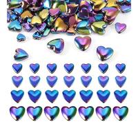 PandaHall 100pcs Non-Magnetic Hematite Beads 6/8/10/12mm Heart Gemstone Beads Rainbow Color Smooth Stone Loose Beads Bulk for Bracelet Necklace Jewelry Making
