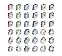 PandaHall 100pcs Square & Rondelle Rhinestone Spacer Beads 6mm Mixed Color Silver Plated Crystal Loose Beads for Necklaces Bracelets Jewelry Making