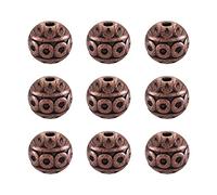 PandaHall 100pcs Tibetan Style Alloy Round Beads 8mm Red Copper Round Ball Metal Spacer Loose Charms Bead for Bracelet Necklace Jewellery Making, Hole: 1mm