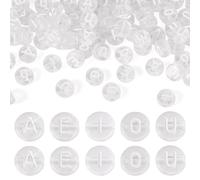 PandaHall 100pcs Transparent Acrylic Letter Beads 7mm Clear Flat Round Disc Alphabet Beads A/E/I/O/U Initial Letter Bead Vowels for Friendship Bracelet Jewelry Making