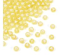 PandaHall 100pcs Transparent Acrylic Letter Beads 7mm Flat Round Disc Alphabet Beads A/E/I/O/U Yellow Initial Letter Beads Vowels for Friendship Bracelet Jewelry Making