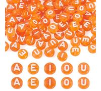 PandaHall 100pcs Transparent Acrylic Letter Beads 7mm Orange Flat Round Disc Alphabet Beads A/E/I/O/U Letter Bead Vowels for Friendship Bracelet Jewelry Making