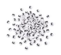 Pandahall 100Pcs Vowel Letter Beads 7x4mm White Alphabet Beads Flat Round with Letter E Acrylic Beads for Friendship Bracelet Jewelry Making