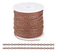PandaHall 10m Oval Link Chain Soldered Flat Twisted Cross Necklace Chain Brass Coated Iron Extender Chains Bulk for Men Women DIY Bracelet Jewelry Making,Red Copper