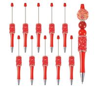 Pandahall 10pcs Crystal Beadable Pens Bulk Plastic Ballpoint Pens Bling Diamond Rhinestone Shaft Beaded Pen for Teacher School Office Craft Supplies,Red