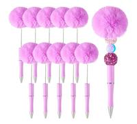 Pandahall 10pcs Fluffy Beadable Pens Purple Ballpoint Cute Pen Pom Pom Ball Bead Pens Plastic Beaded Pen for Gifts Teacher School Office Craft Supplies