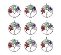 PandaHall 10pcs Gemstone Chakra Crystal Tree of Life Charms Pendant 29x5~7mm Natural & Synthetic Mixed Stone Gemstone Wire Wrapped Pendant with Brass Findings for Necklace Jewelry Making