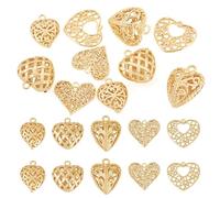 Pandahall 10Pcs Heart Charms 18K Real Gold Plated Brass Heart Pendants Metal Hollow LoveHearts Dangle Charms for Valentine's Day Necklace Earrings Keychains Jewelry Making