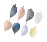 PandaHall 10pcs Natural Filigree Leaf Pendants Charms 2.2~3.38x0.9~1.81 Inch with Brass Bail for Jewelry Making(Random Mixed)