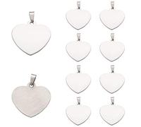 PandaHall 10pcs Stainless Steel Heart Blank Stamping Tags Charm Pendants 33x34.5x1mm for DIY Jewelry Making