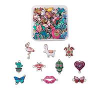 PandaHall 110pcs Enamel Link Charms Skull Butterfly Flamingo Bee Cat Heart Cactus Links Connectors Pendant with Platinum Loop for Earrings Bracelets Necklace Jewelry Making