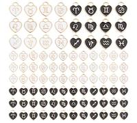 PandaHall 12 Constellation Heart Charms, 96pcs Zodiac Sign Enamel Pendants Double Sided Birthday Sign Lucky Charm Astrology Horoscope Pendant for DIY Bracelet Necklace Earring Making (Black White)