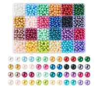 Pandahall 1200Pcs Glass Pearl Beads Round Pearlized Beads 24 Colors Satin Luster Small Glass Beads 6-7mm Loose Imitation Pearls Spacer Beads for DIY Craft Necklaces Bracelets Jewelry Making