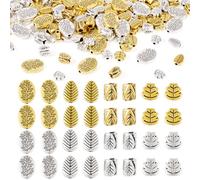 Pandahall 120Pcs Tree Leaf Spacer Beads Tibetan AlloySilver Gold Carved Leaves Bead Vintage Metal Hollow Loose Spacer Bead Bulk for DIY Necklace Bracelet Earring Jewelry Making