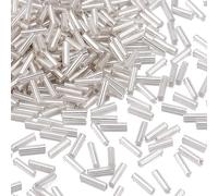 Pandahall 1250pcs/50g Silver Lined Glass Bugle Beads 6x1.8mm Clear Tube Loose Glass Seed Spacer Bead for Jewelry Making (FloralWhite)