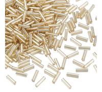 Pandahall 1250pcs/50g Silver-Lined Glass Bugle Beads 6x1.8mm Tube Loose Glass Seed Spacer Bead for Jewelry Making (Goldenrod)
