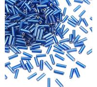 Pandahall 1250pcs/50g Silver Lined Glass Bugle Beads 6x1.8mm Tube Loose Glass Seed Spacer Bead for Jewelry Making (MediumBlue)